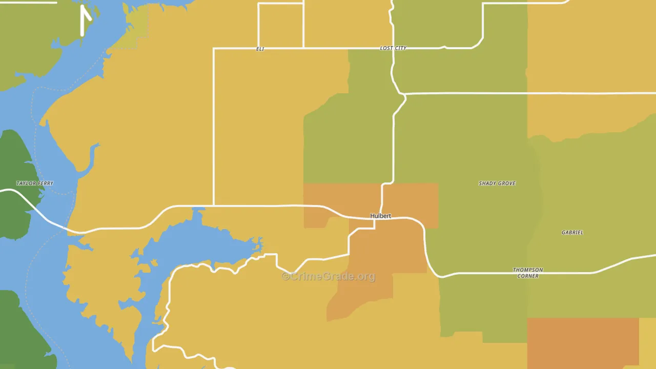 Hulbert, OK Map of Vehicle Theft Rates