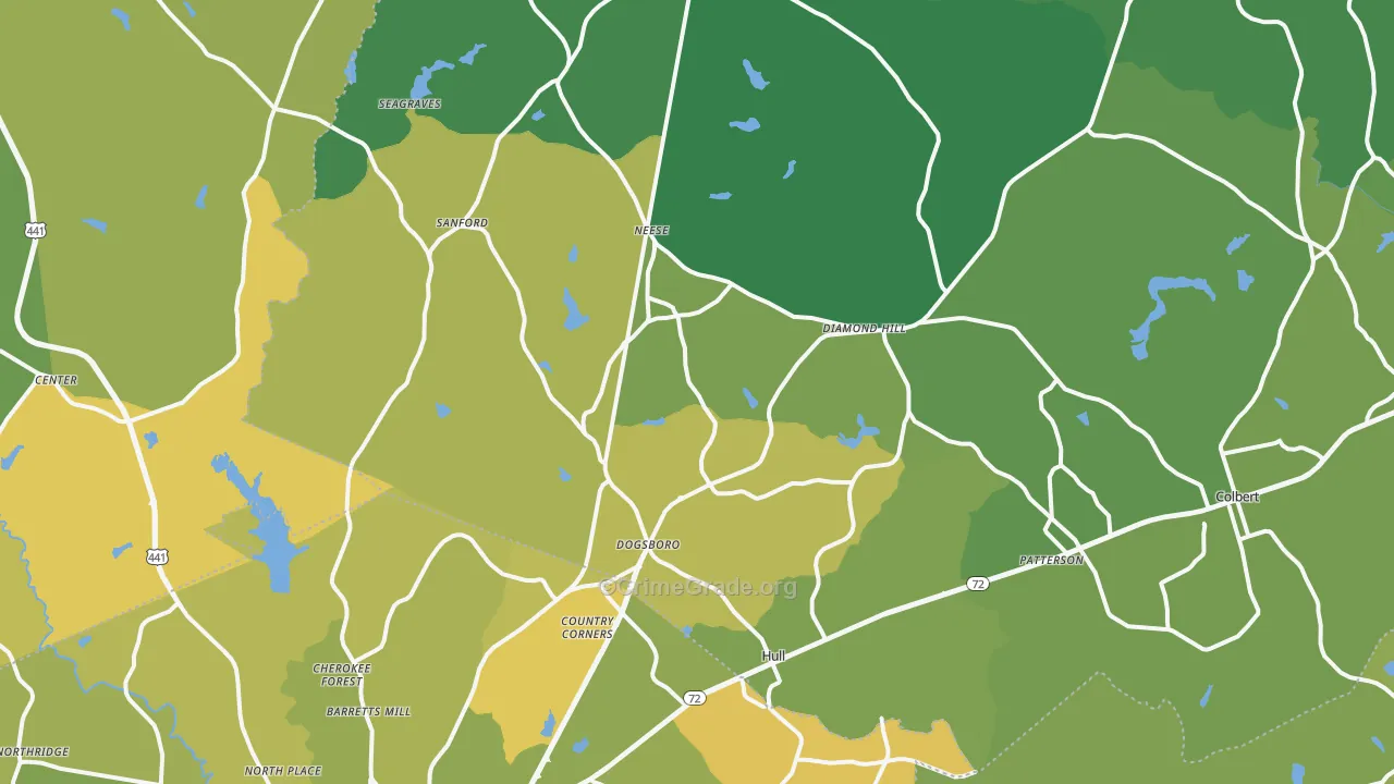 Hull, GA Map of Vehicle Theft Rates