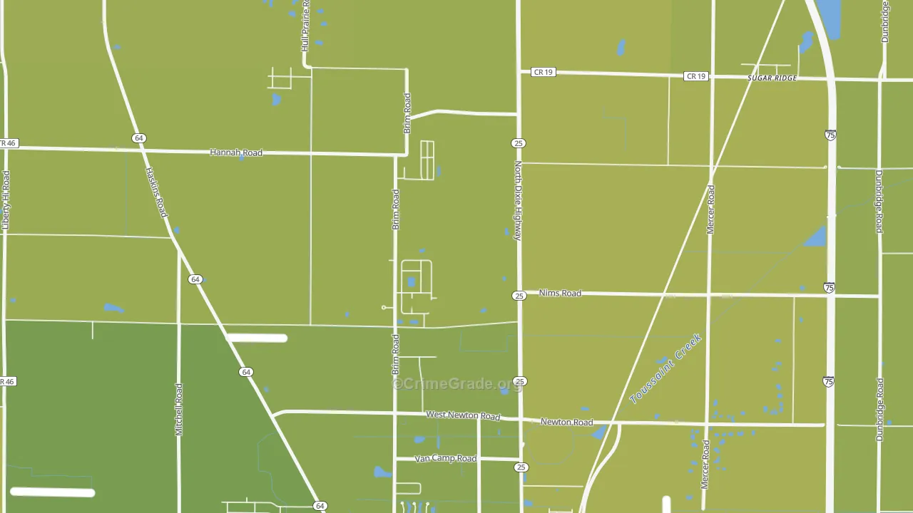 Hull Prairie, OH Map of Vehicle Theft Rates