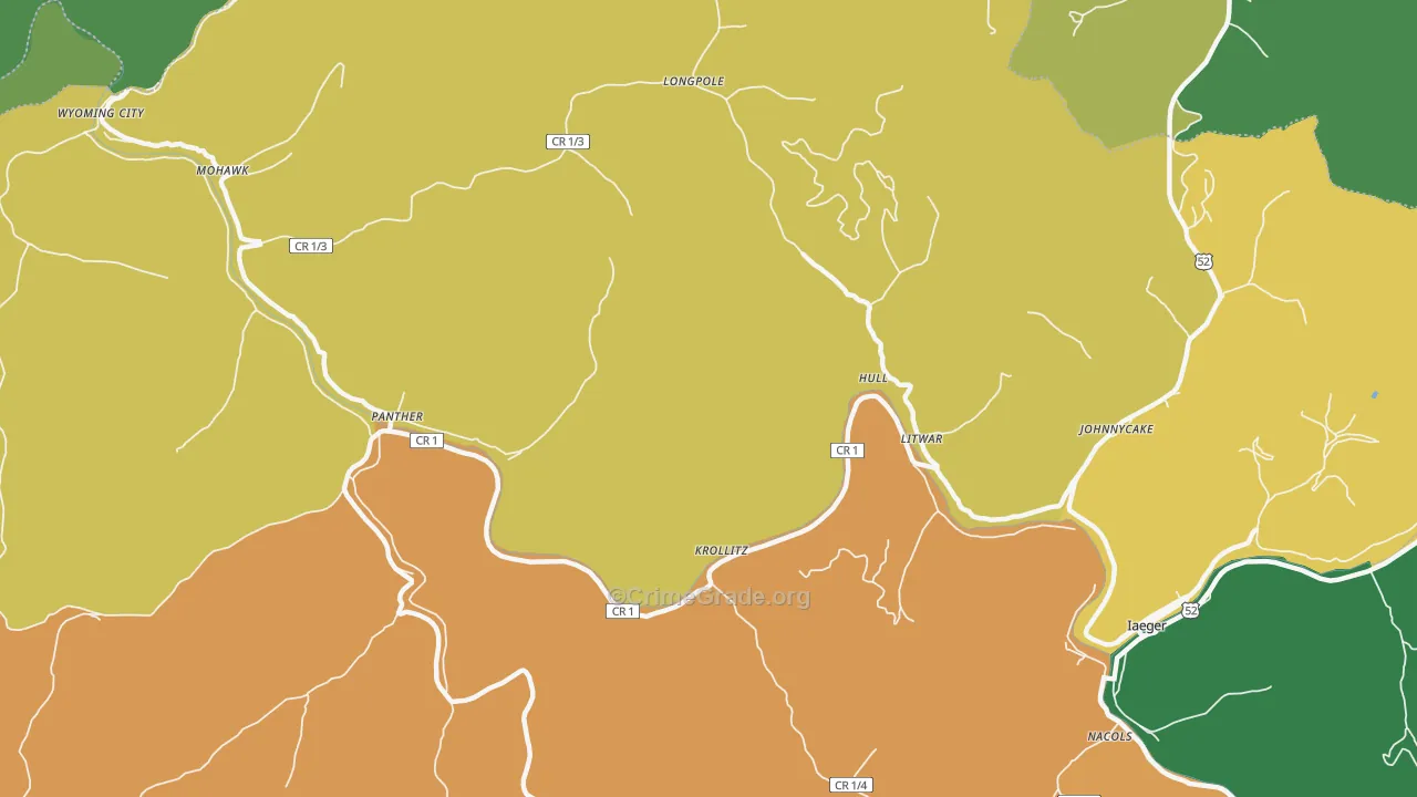 Hull, WV Map of Vehicle Theft Rates