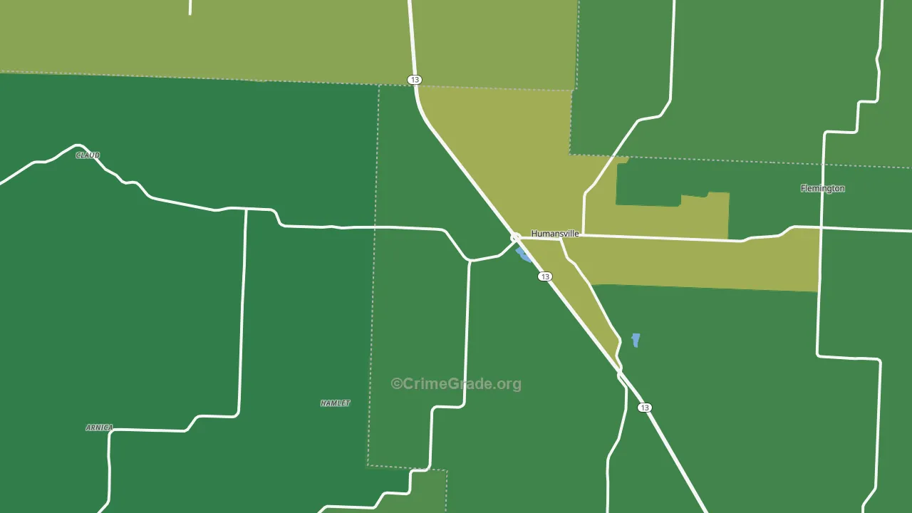 Humansville, MO Map of Vehicle Theft Rates