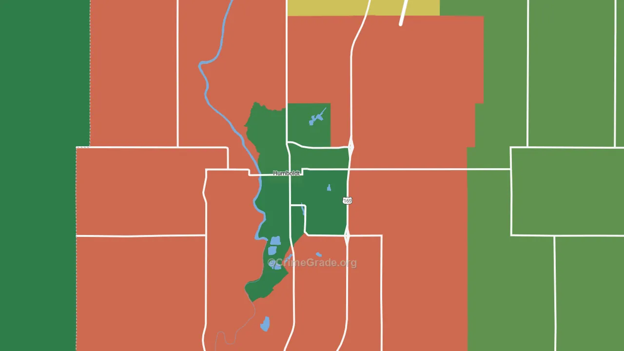Humboldt, KS Map of Vehicle Theft Rates