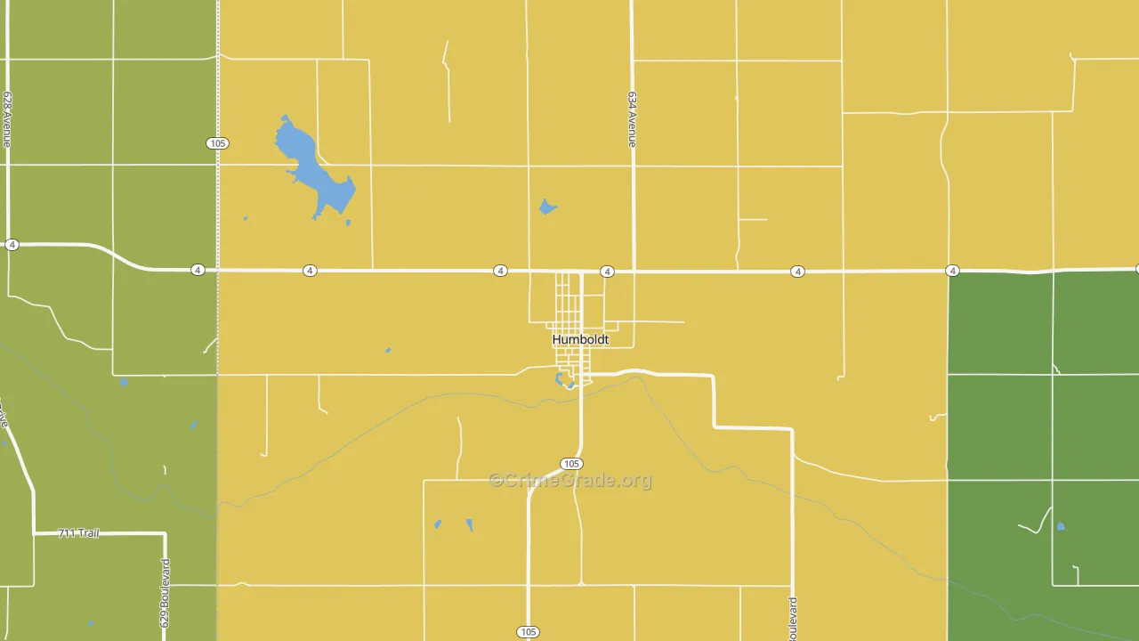 Humboldt, NE Map of Vehicle Theft Rates