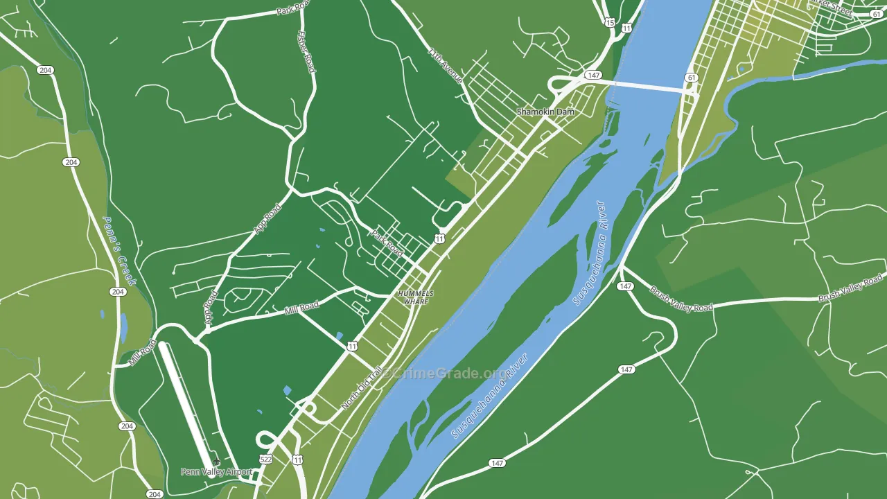 Hummels Wharf, PA Map of Vehicle Theft Rates