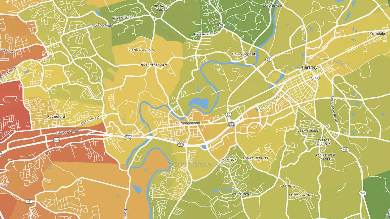 Hummelstown, PA Map of Vehicle Theft Rates