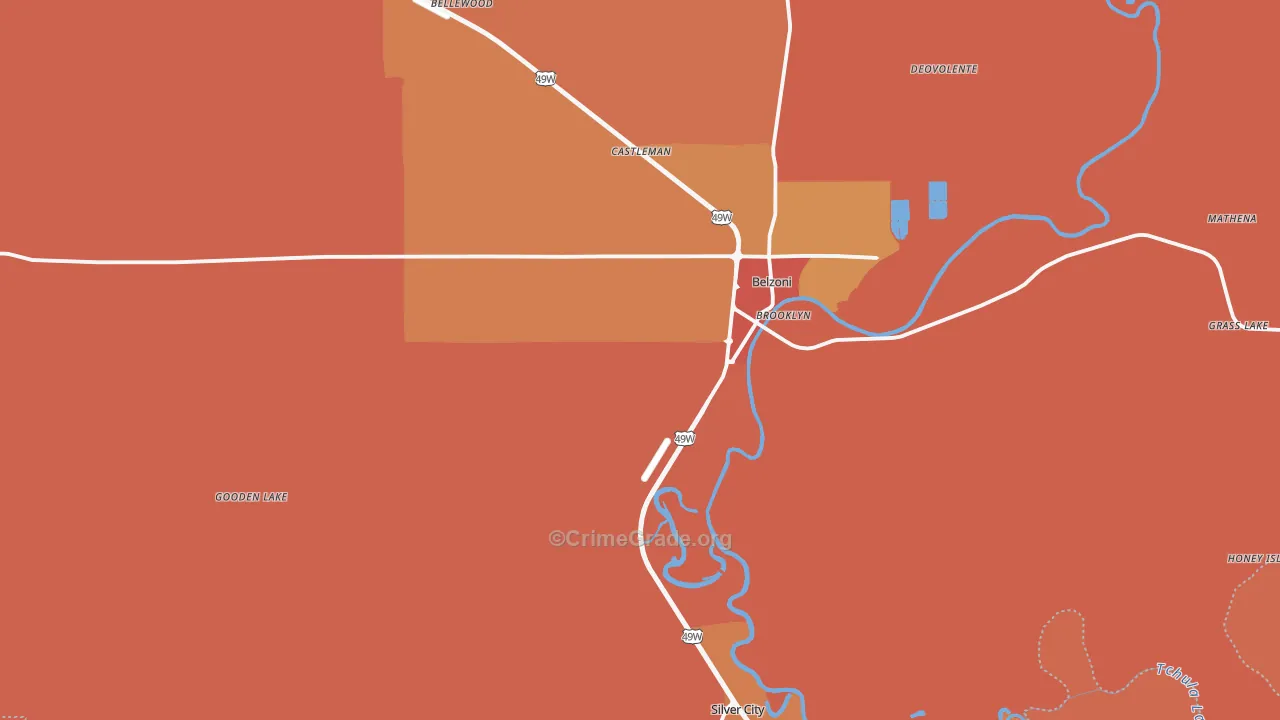 Humphreys County, MS Map of Vehicle Theft Rates