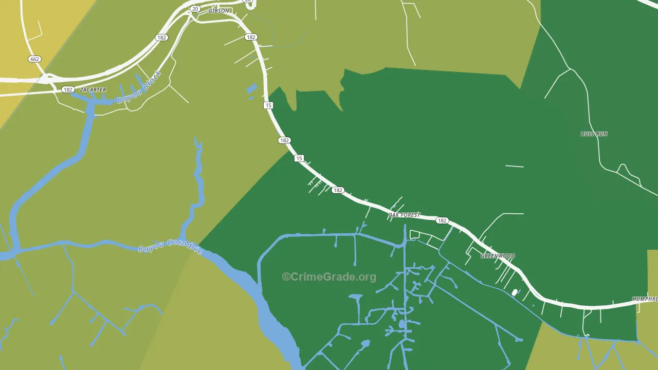 Humphreys, LA Map of Vehicle Theft Rates