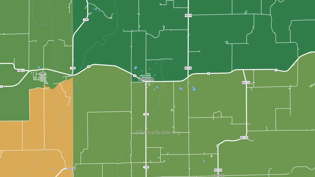 Humphreys, MO Map of Vehicle Theft Rates