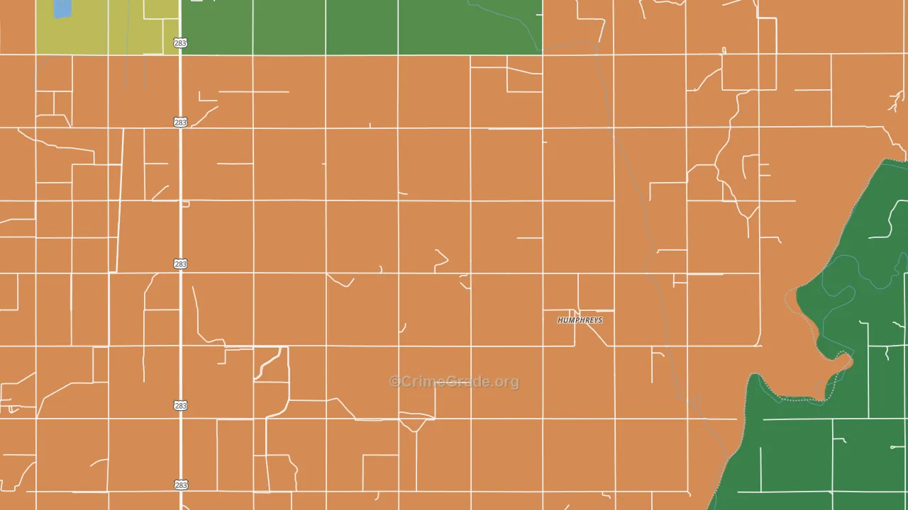 Humphreys, OK Map of Vehicle Theft Rates
