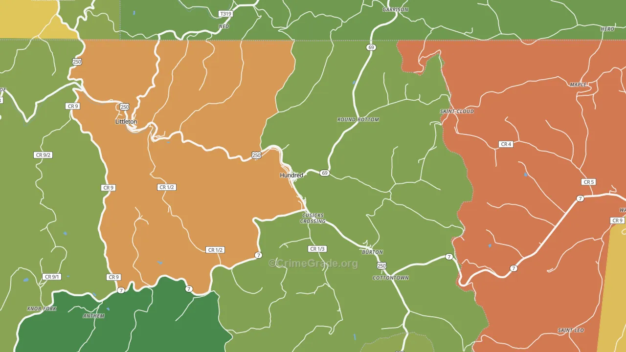 Hundred, WV Map of Vehicle Theft Rates