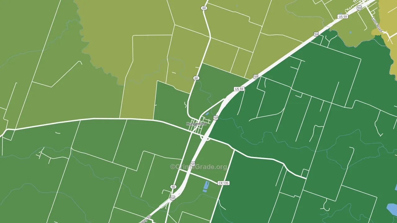 Hungerford, TX Map of Vehicle Theft Rates