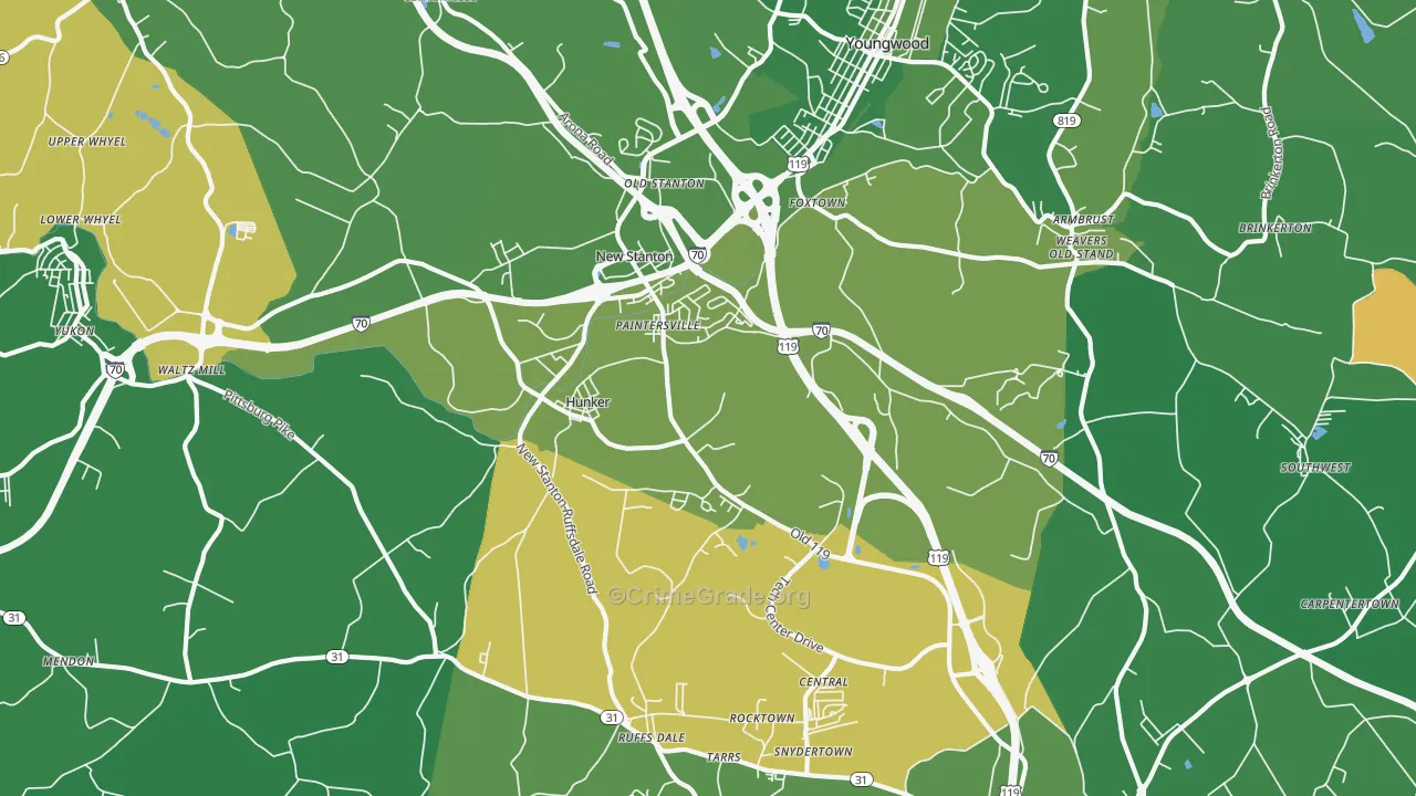 Hunker, PA Map of Vehicle Theft Rates