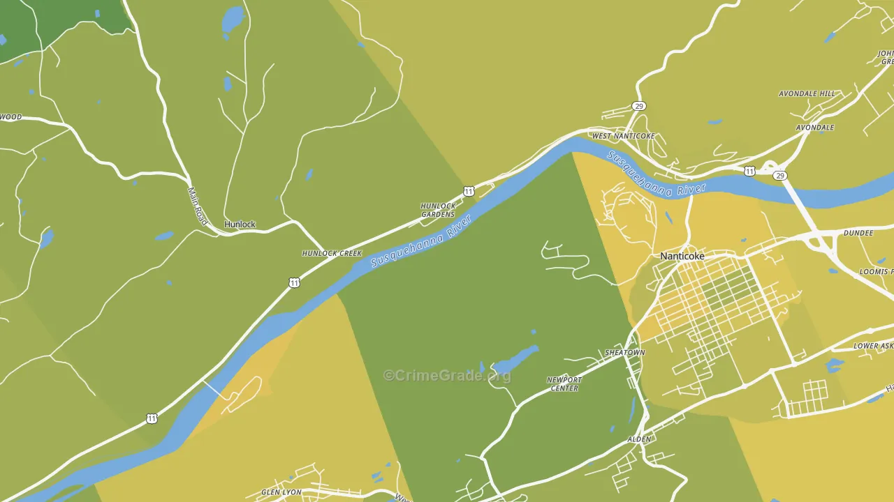 Hunlock Gardens, PA Map of Vehicle Theft Rates