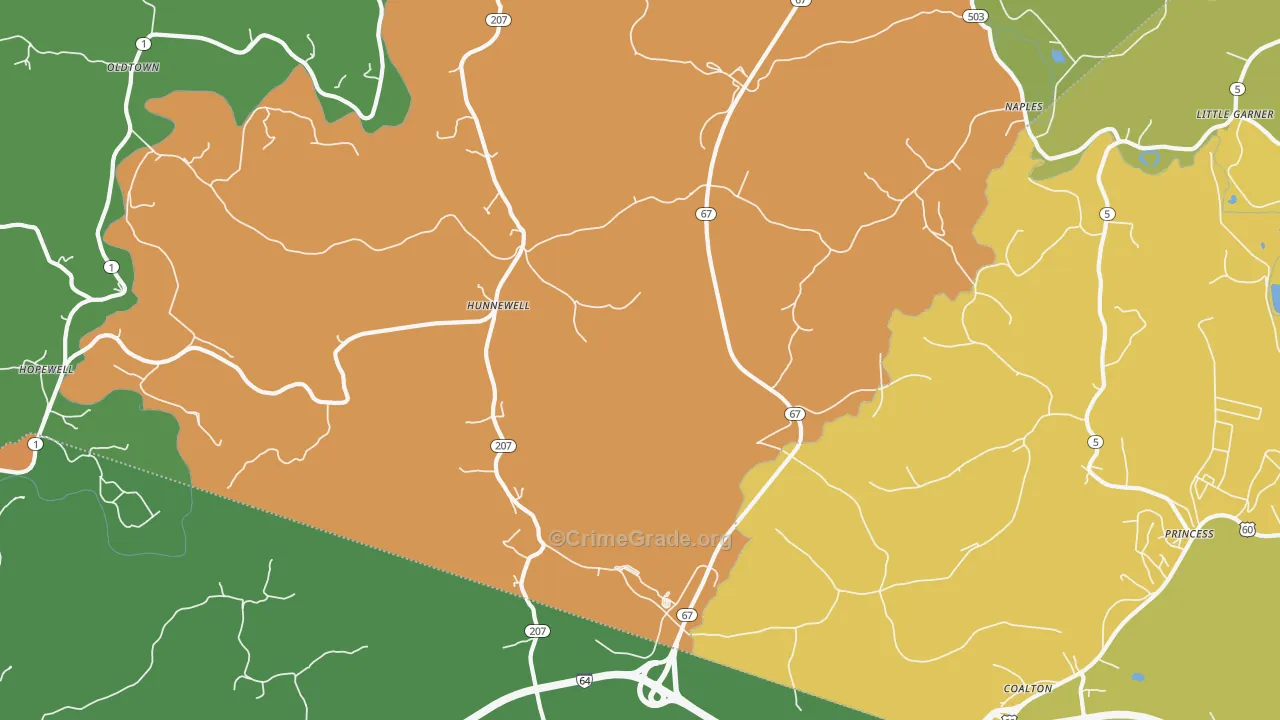 Hunnewell, KY Map of Vehicle Theft Rates