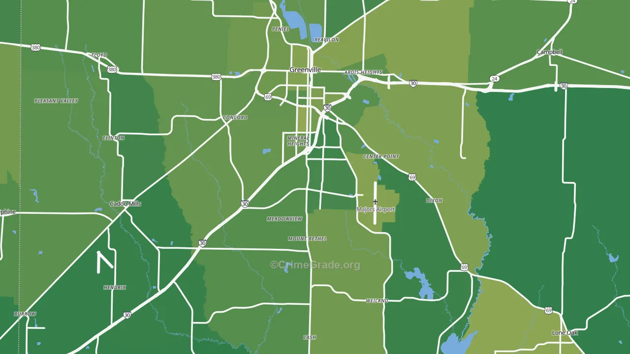 Hunt County, TX Map of Vehicle Theft Rates