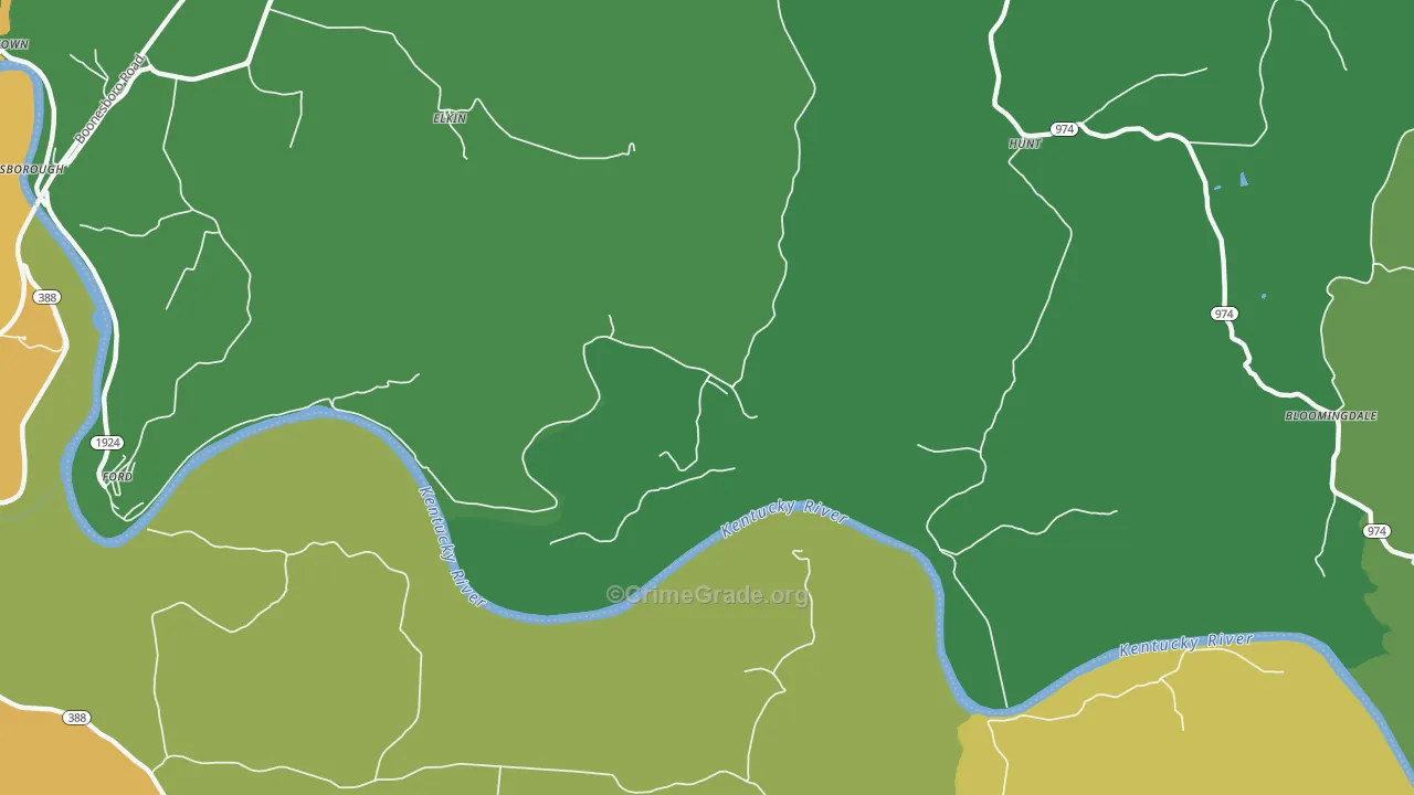 Hunt, KY Map of Vehicle Theft Rates