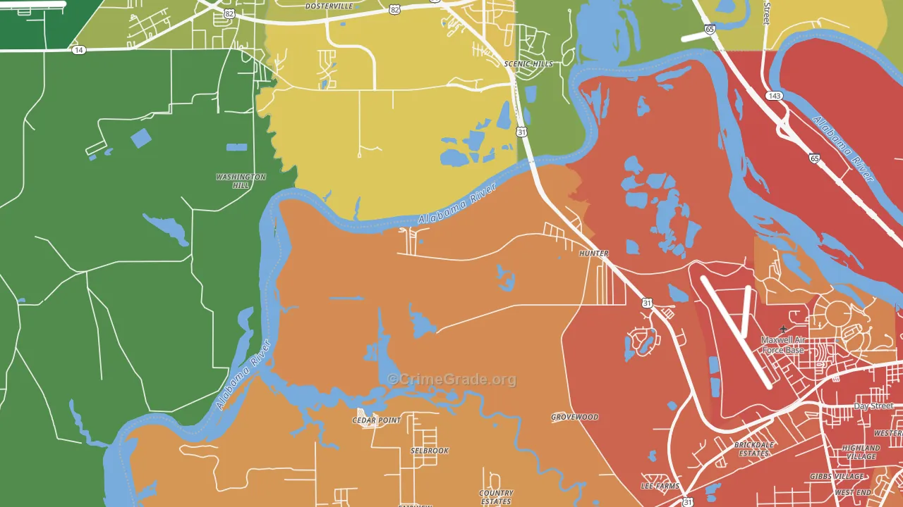 Hunter, AL Map of Vehicle Theft Rates