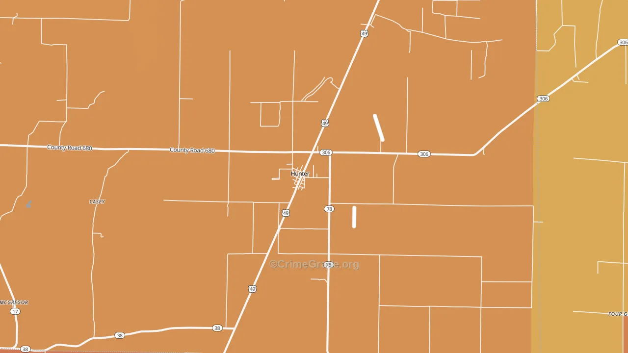 Hunter, AR Map of Vehicle Theft Rates