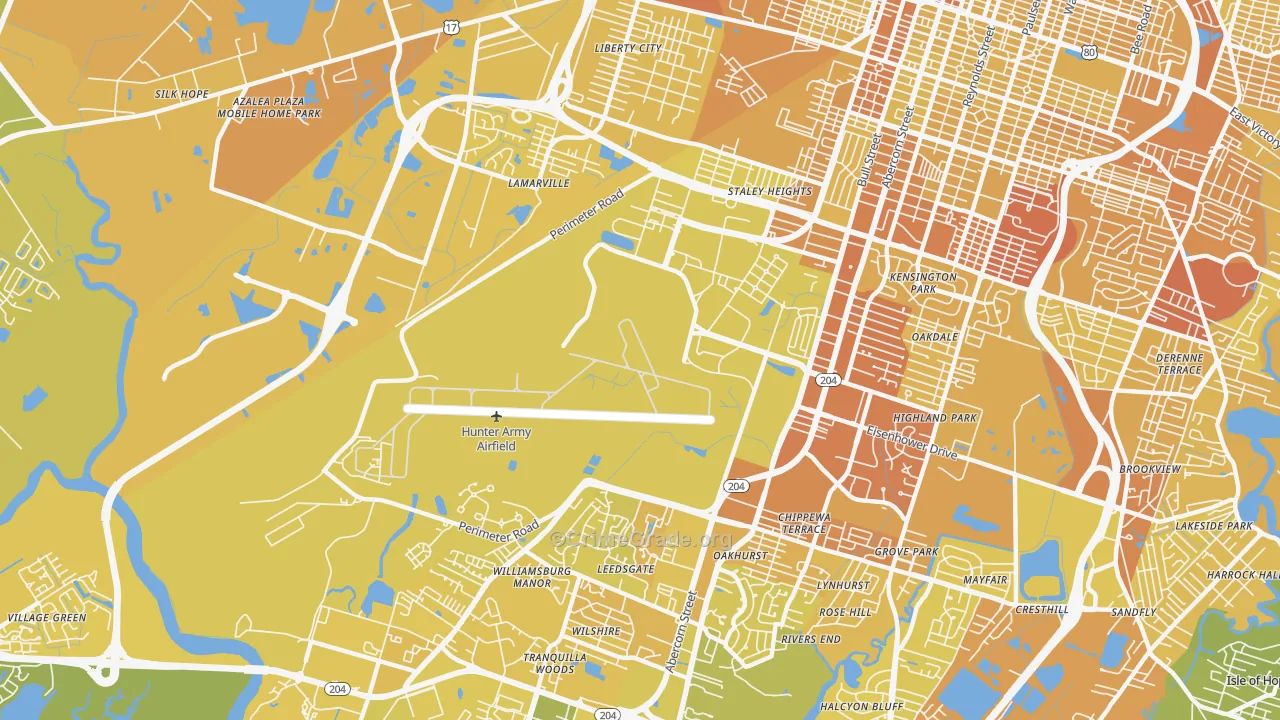 Hunter Army Airfield, Savannah, GA Map of Vehicle Theft Rates
