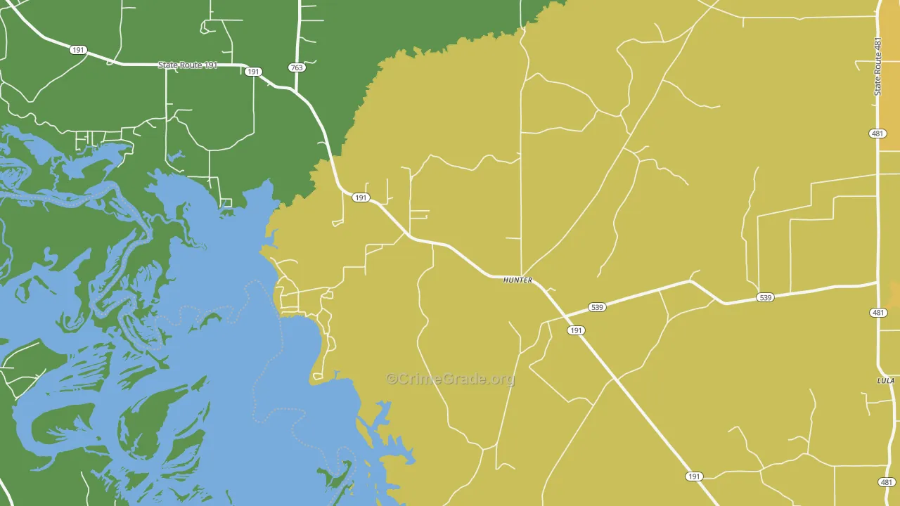 Hunter, LA Map of Vehicle Theft Rates