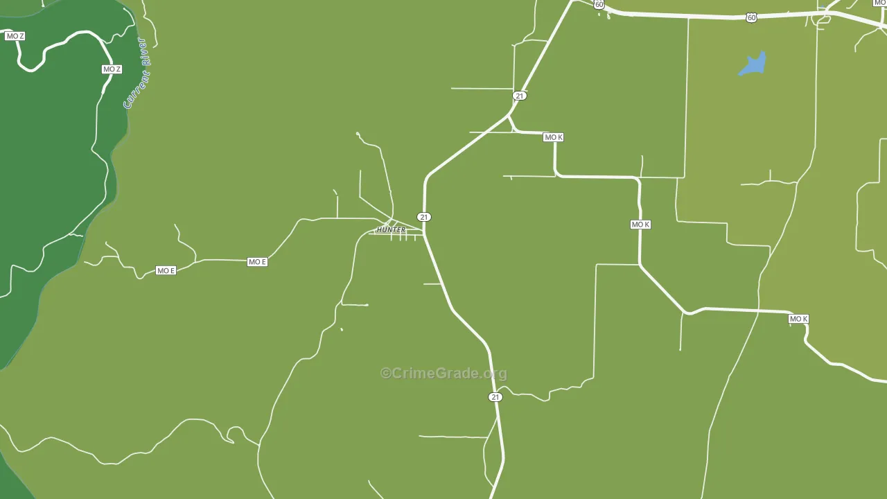 Hunter, MO Map of Vehicle Theft Rates