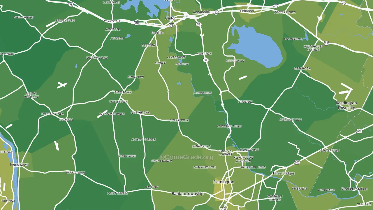 Hunterdon County, NJ Map of Vehicle Theft Rates