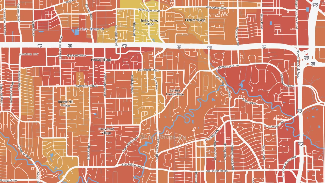 Hunters Creek Village, TX Map of Vehicle Theft Rates