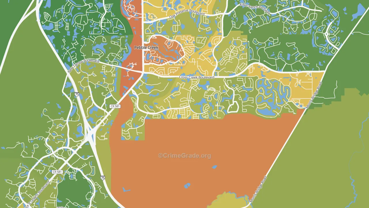 Hunters Green, Tampa, FL Map of Vehicle Theft Rates