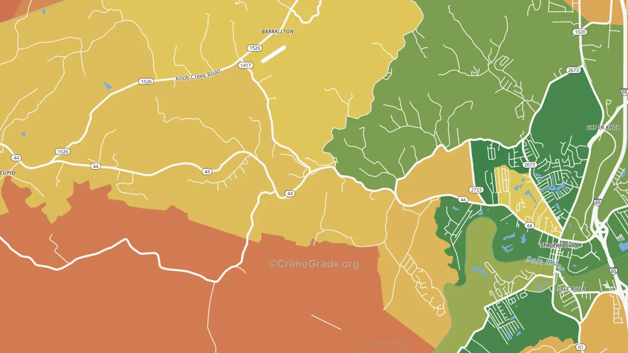 Hunters Hlw, KY Map of Vehicle Theft Rates
