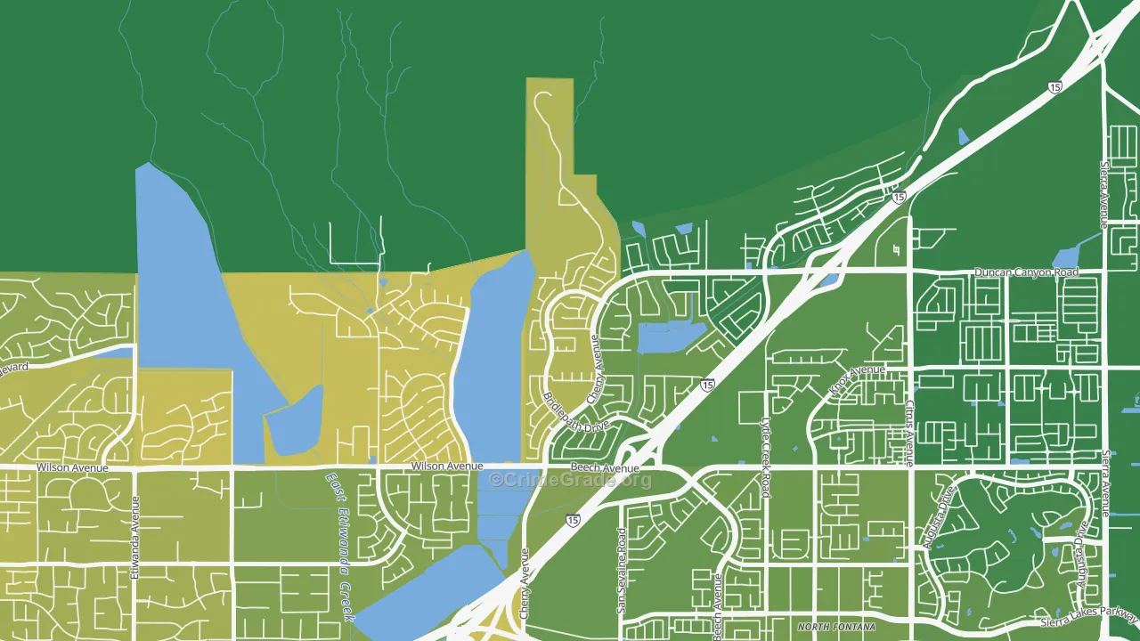 Hunter's Ridge, Fontana, CA Map of Vehicle Theft Rates