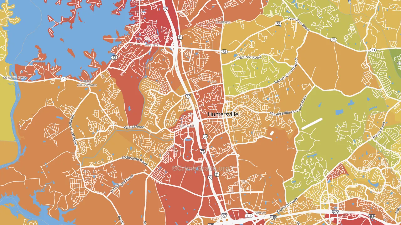 Huntersville, NC Map of Vehicle Theft Rates