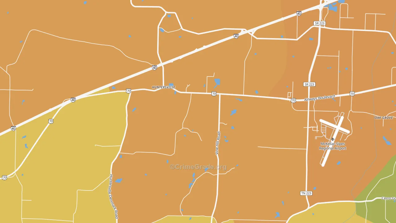 Huntersville, TN Map of Vehicle Theft Rates