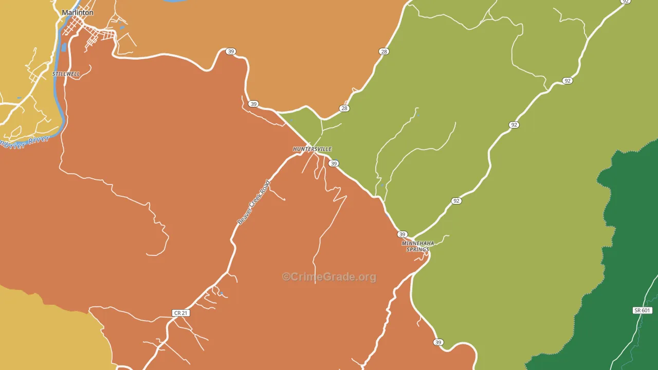Huntersville, WV Map of Vehicle Theft Rates