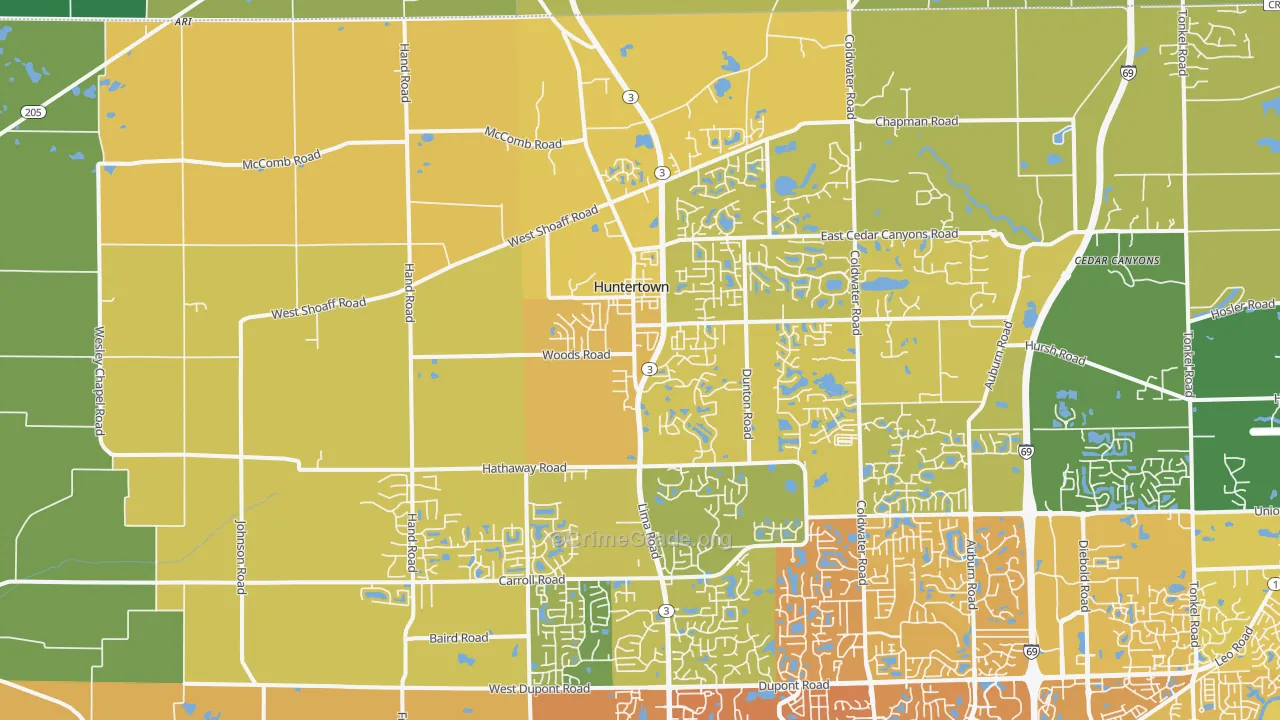 Huntertown, IN Map of Vehicle Theft Rates