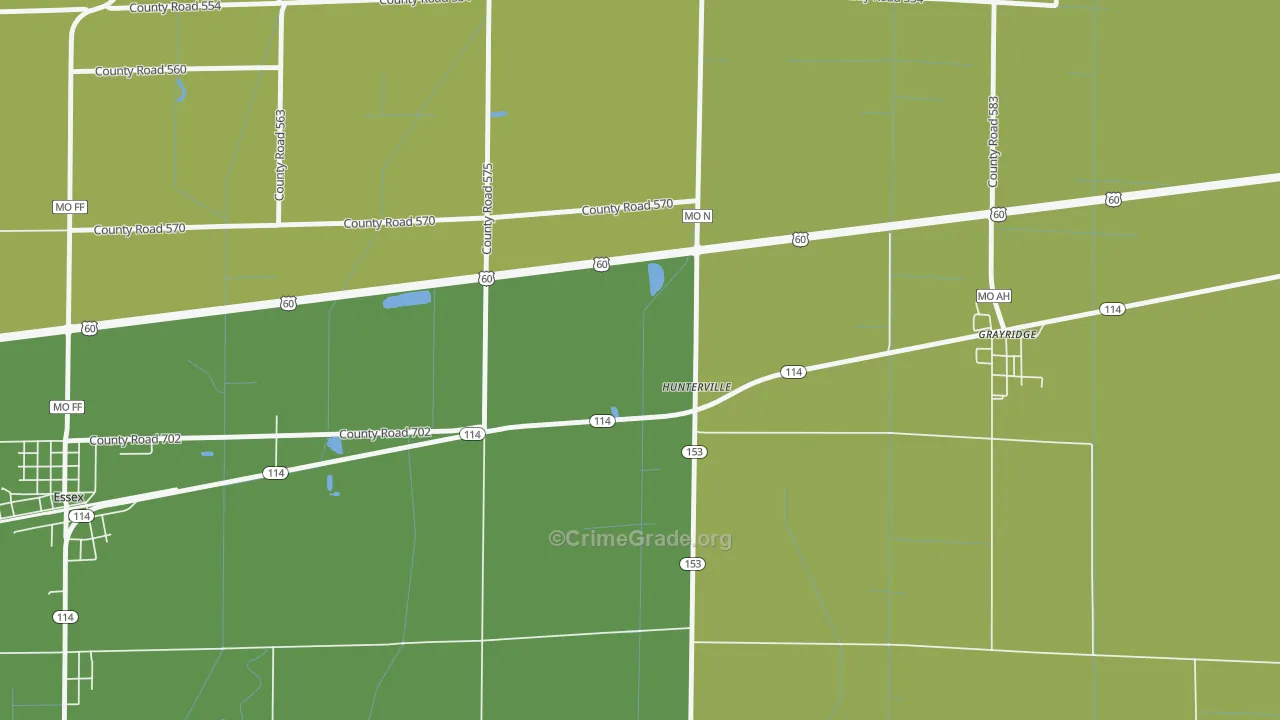 Hunterville, MO Map of Vehicle Theft Rates