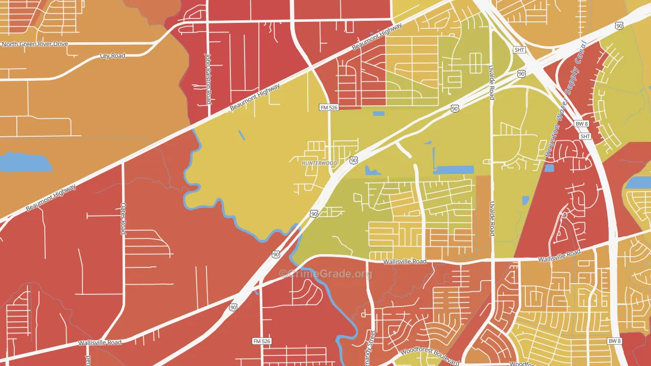 Hunterwood, Houston, TX Map of Vehicle Theft Rates