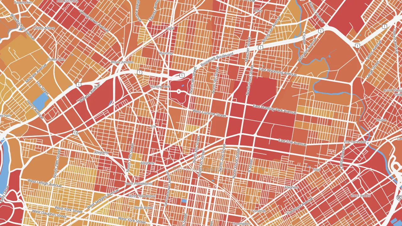 Hunting Park, Philadelphia, PA Map of Vehicle Theft Rates