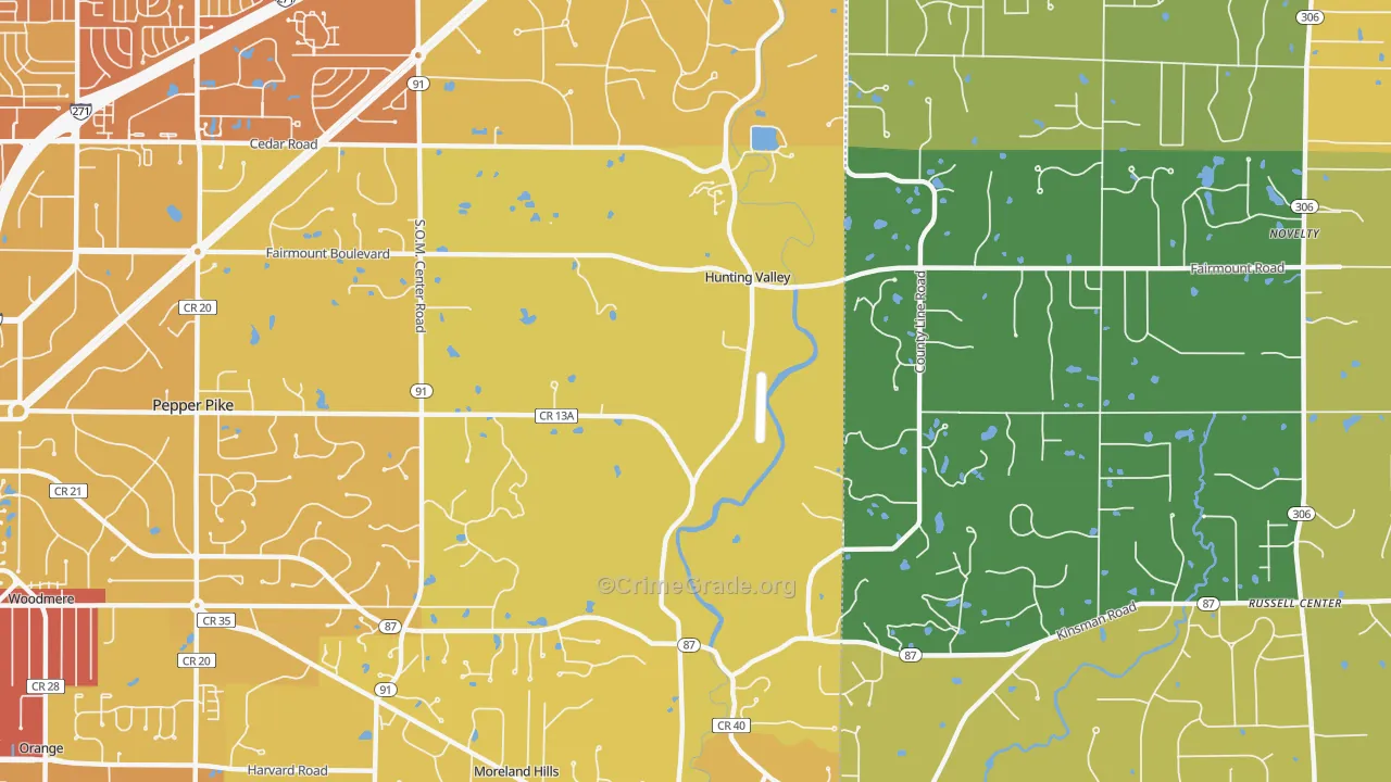 Hunting Valley, OH Map of Vehicle Theft Rates