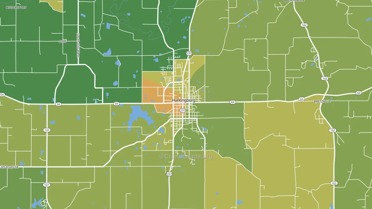 Huntingburg, IN Map of Vehicle Theft Rates