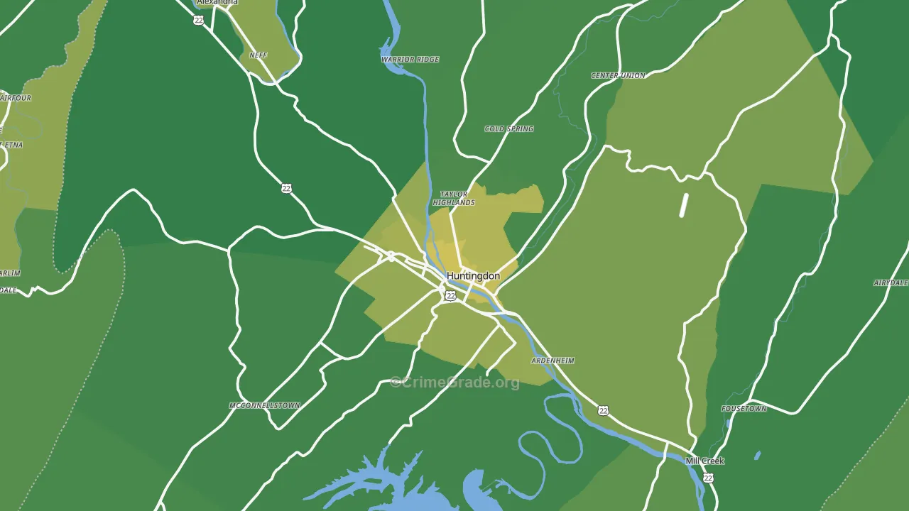 Huntingdon, PA Map of Vehicle Theft Rates