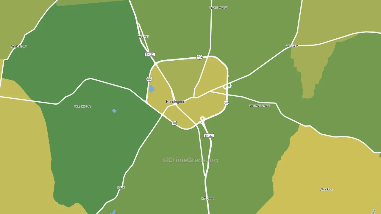 Huntingdon, TN Map of Vehicle Theft Rates