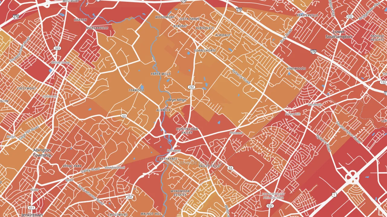 Huntingdon Valley, PA Map of Vehicle Theft Rates