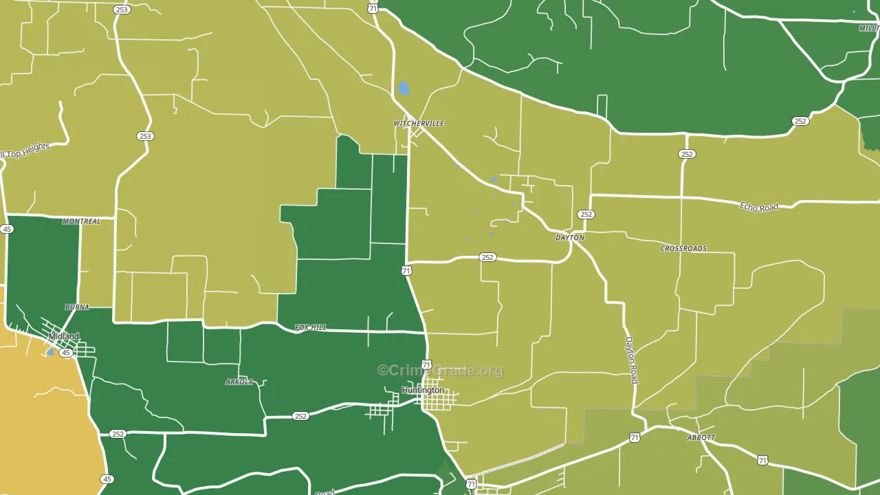 Huntington, AR Map of Vehicle Theft Rates