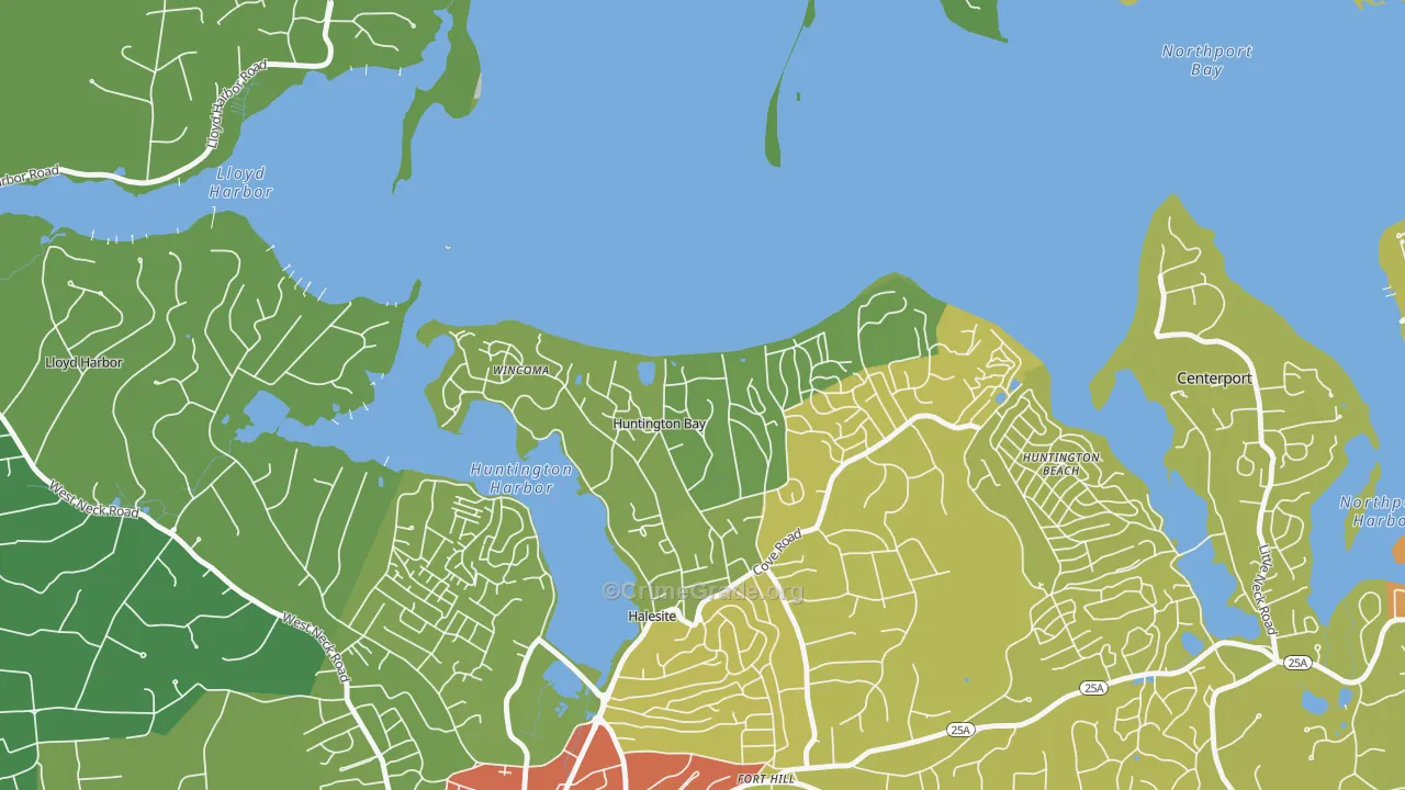 Huntington Bay, NY Map of Vehicle Theft Rates