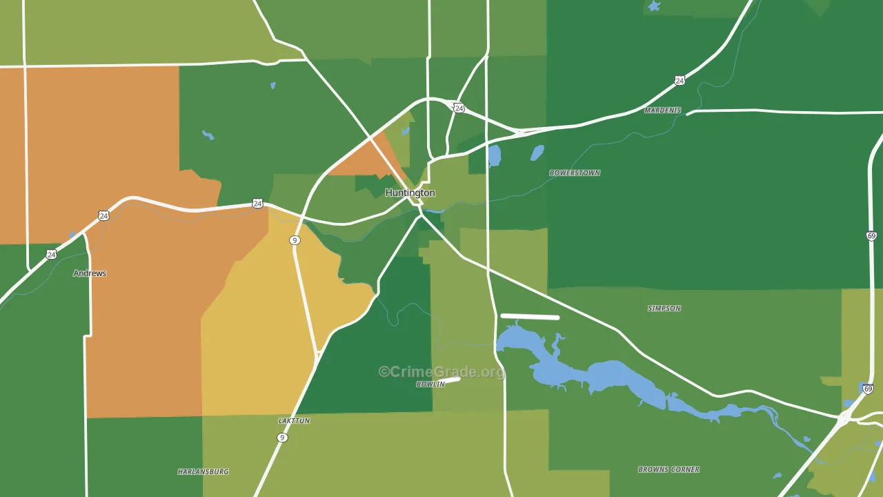 Huntington County, IN Map of Vehicle Theft Rates
