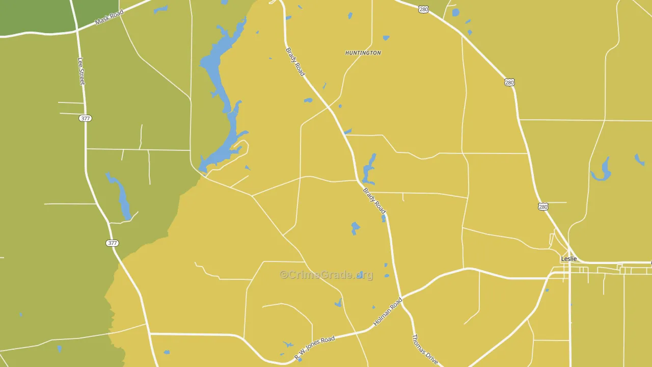 Huntington, GA Map of Vehicle Theft Rates