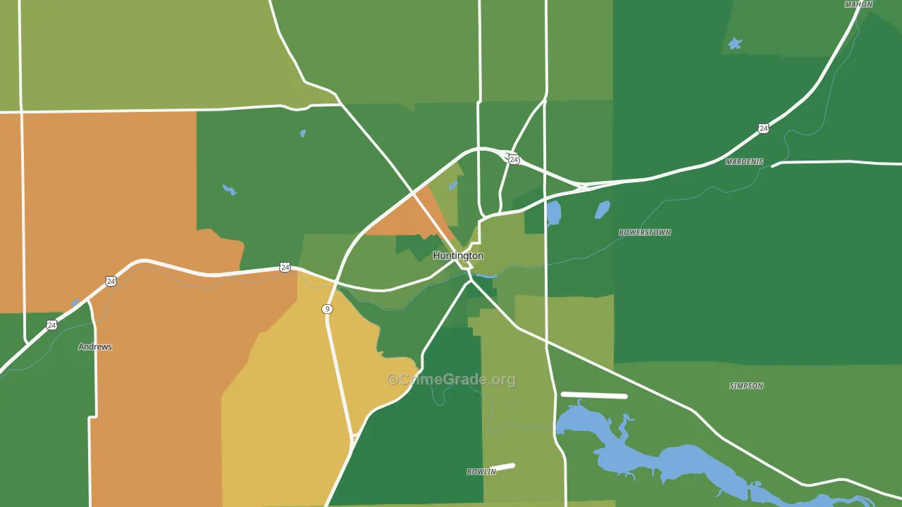 Huntington, IN Map of Vehicle Theft Rates