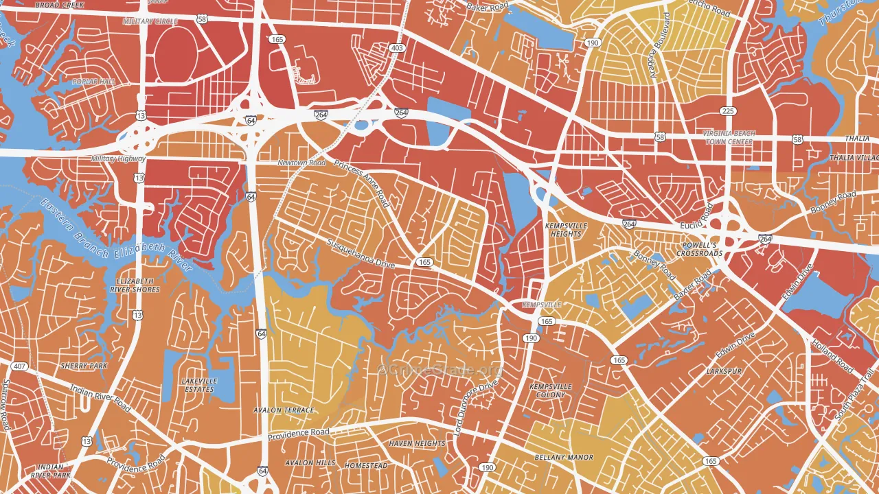 Huntington-Jefferson, Virginia Beach, VA Map of Vehicle Theft Rates