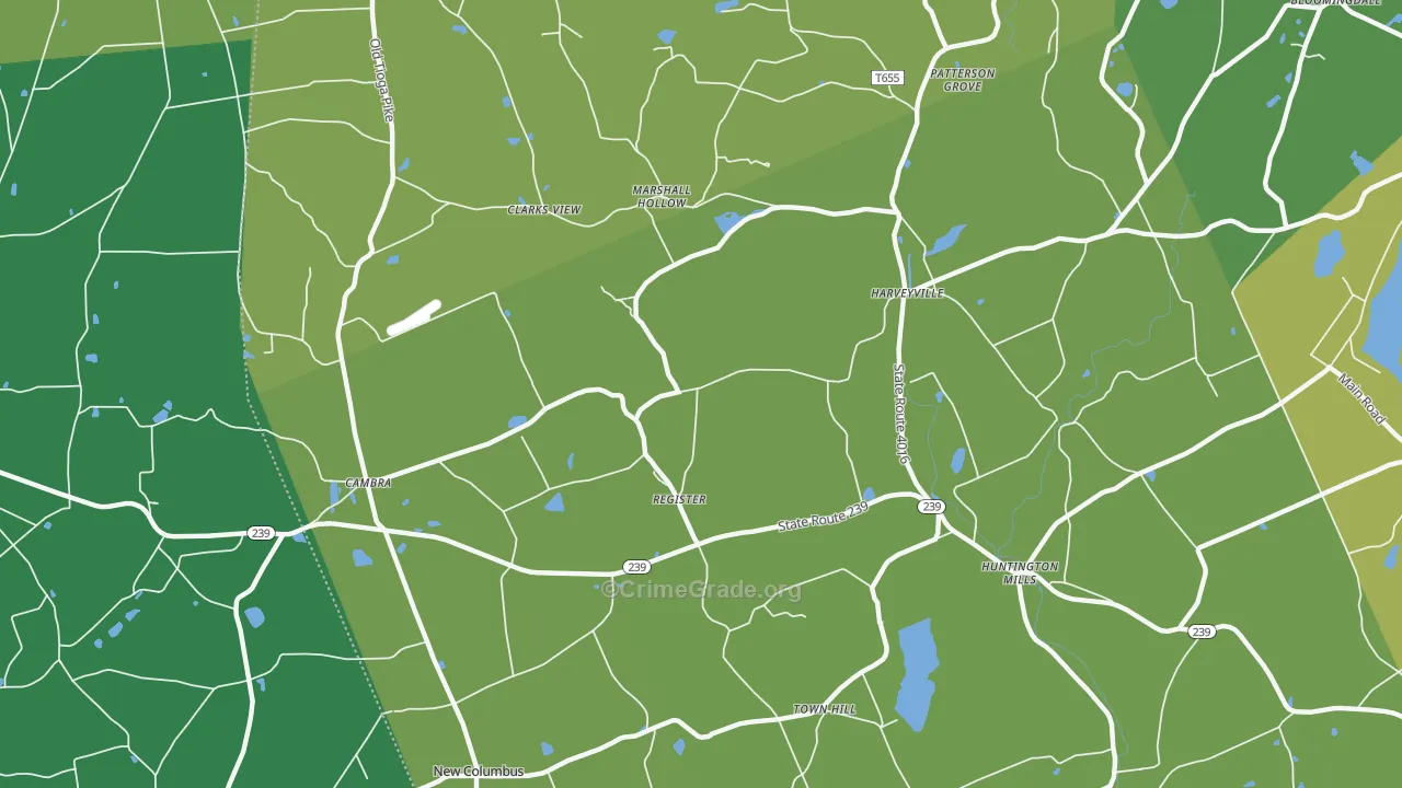 Huntington Mills, PA Map of Vehicle Theft Rates