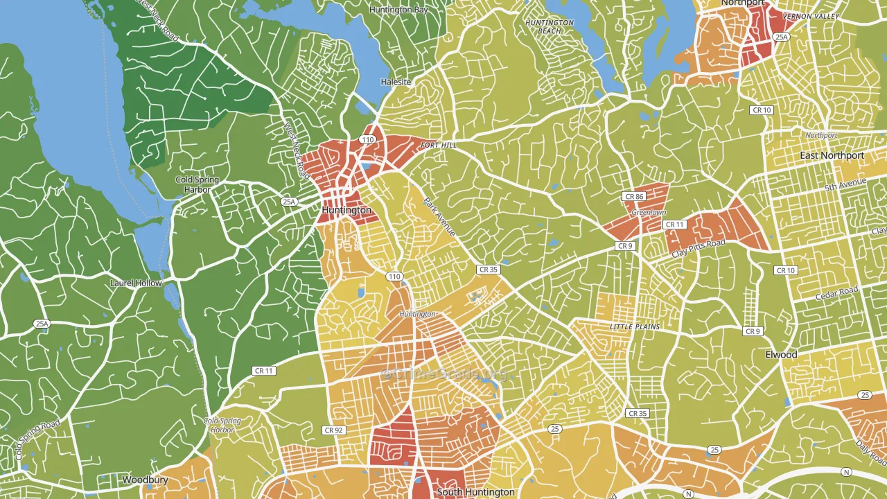 Huntington, NY Map of Vehicle Theft Rates